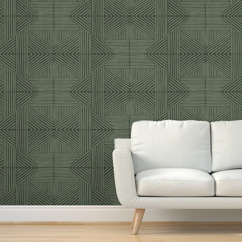 Mudcloth Weaving Lines Peel and Stick Wallpaper - Olive Green product