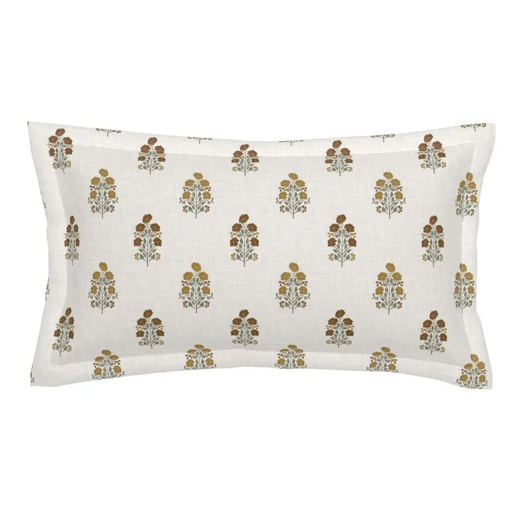 Mughal Floral Block Print King Pillow Sham - Mustard Yellow, Linen product
