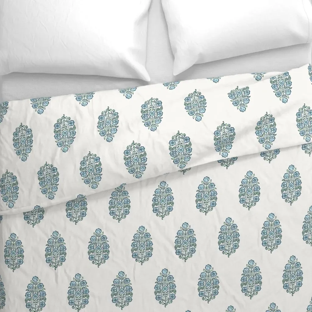 Mughal Flower Indian Block Duvet Cover - Light Blue alternate view