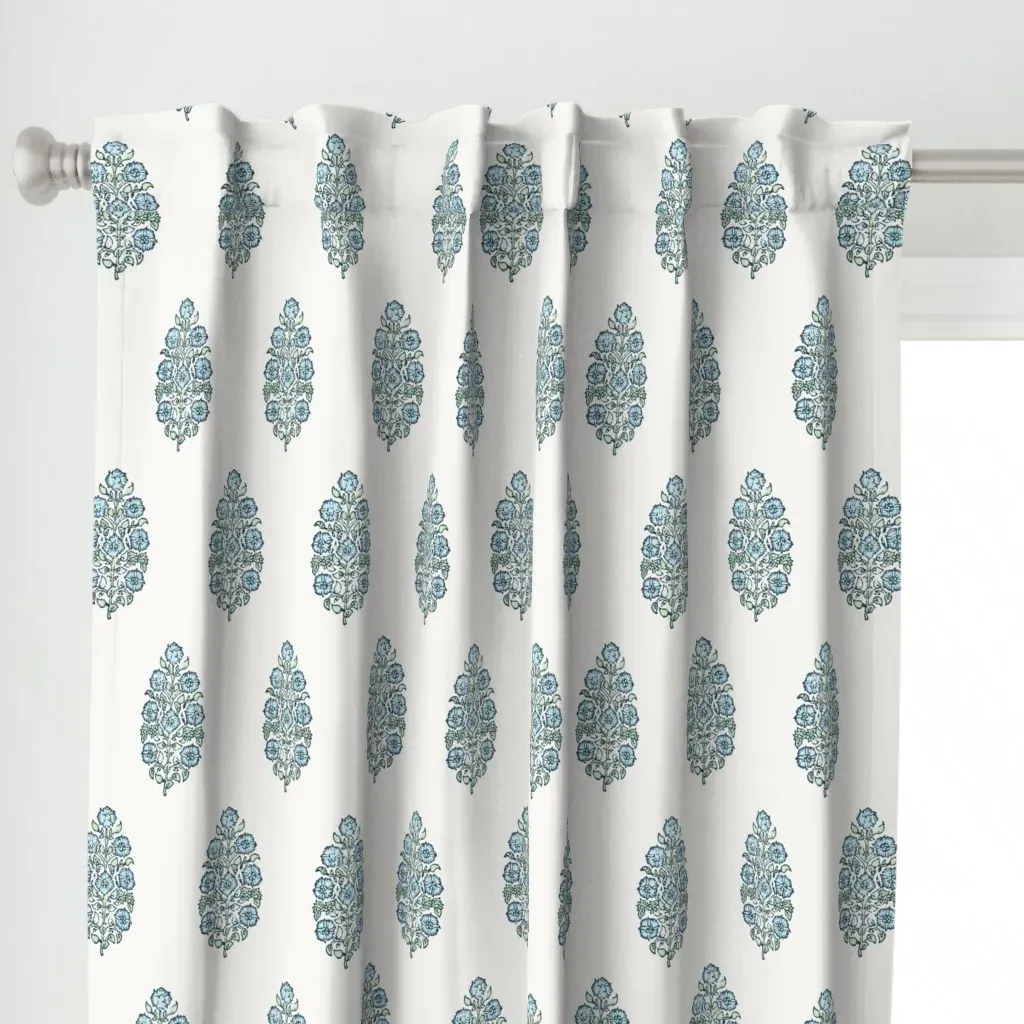 Mughal Flower Indian Curtain Panel - Light Blue alternate view
