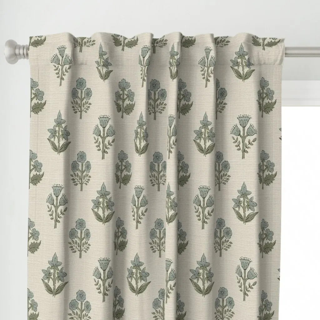 Mughal Flowers Block Curtain Panel - Dusty Blue alternate view