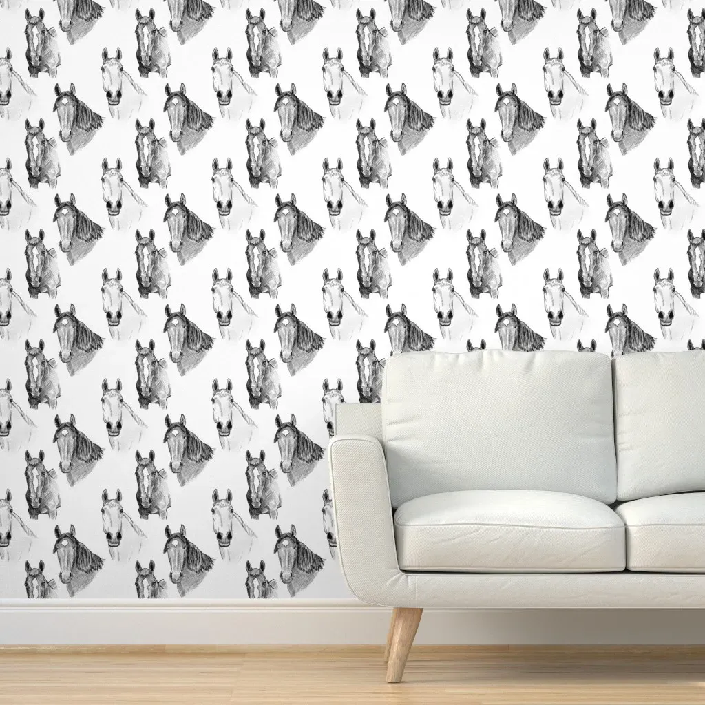 Multi Horse Portraits Peel and Stick Wallpaper - Grey, White product