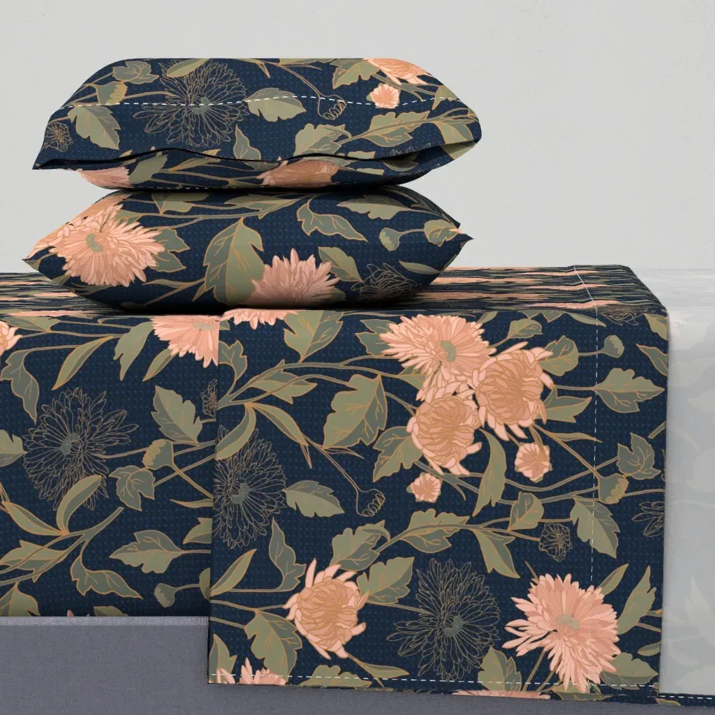 Mum Chrysanthemum King Size Sheet Set - Dusty Rose product