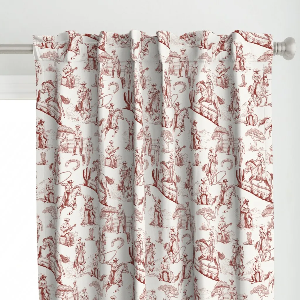 Muscle Cowboy Toile Curtain Panel - Red alternate view