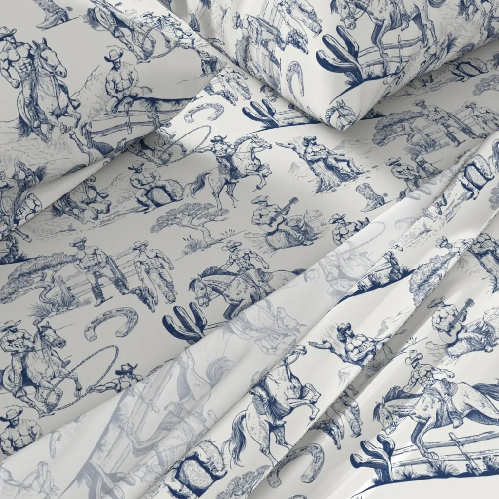Muscle Cowboy Toile King Sheet Set - Navy Blue alternate view