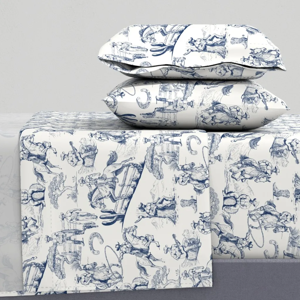 Muscle Cowboy Toile King Sheet Set - Navy Blue product