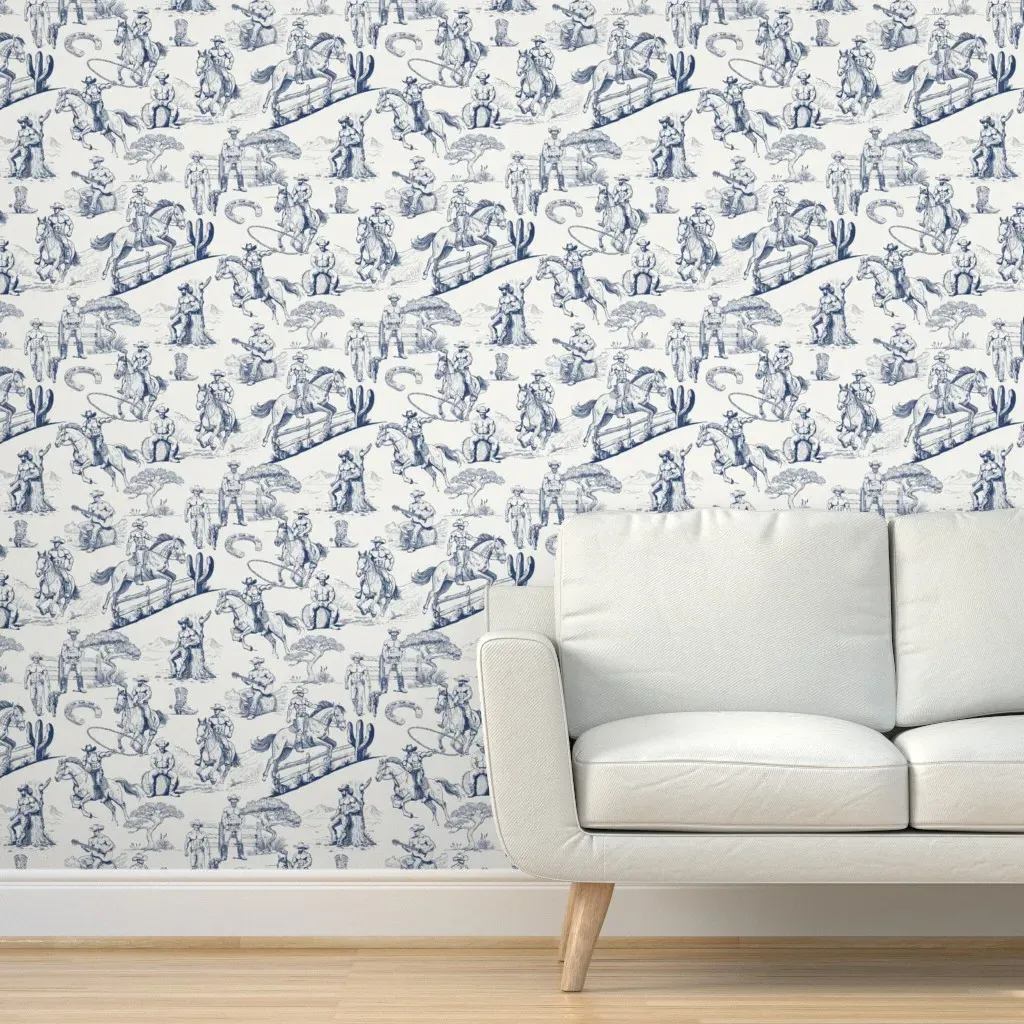 Muscle Cowboy Toile Peel and Stick Wallpaper - Navy Blue product
