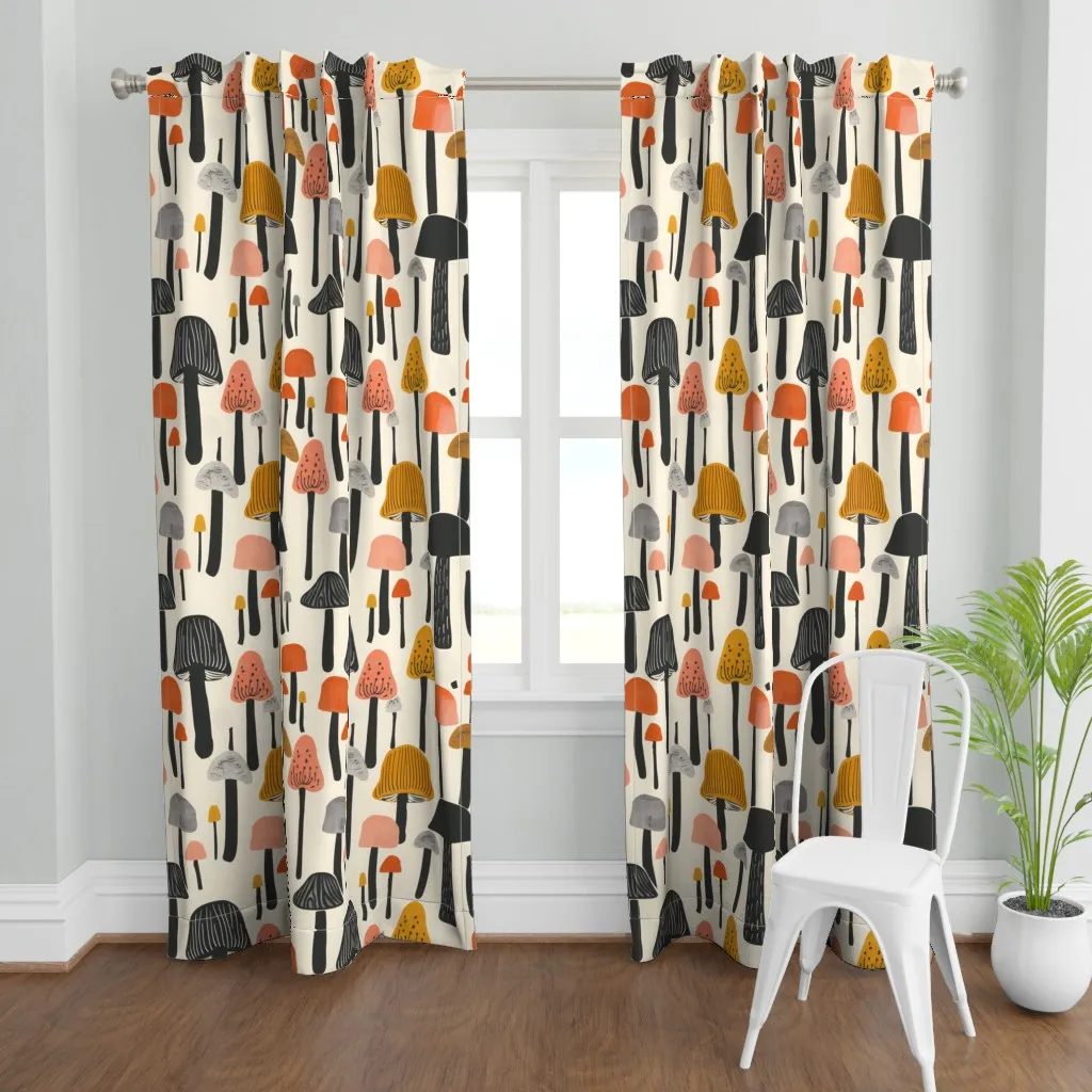 Mushroom Abstract Curtain Panel - Black product
