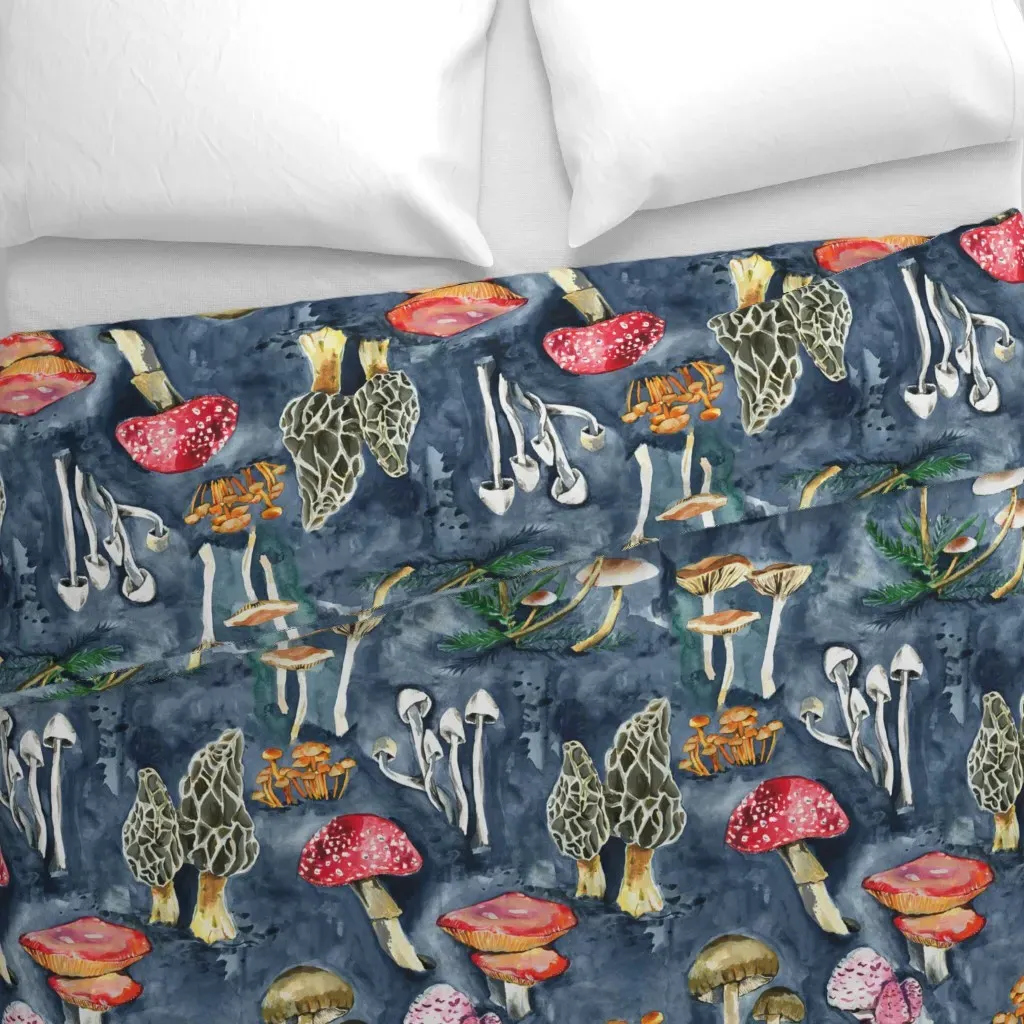 Mushroom Collection Large Duvet Cover - Dark Blue alternate view