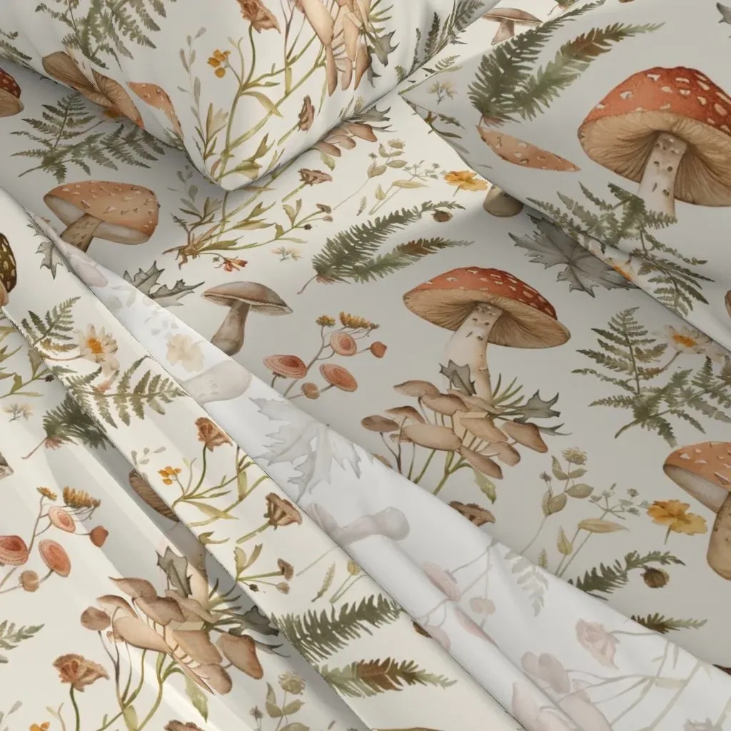 Mushroom Fern & Wild Flowers King Size Sheet Set - Brown alternate view