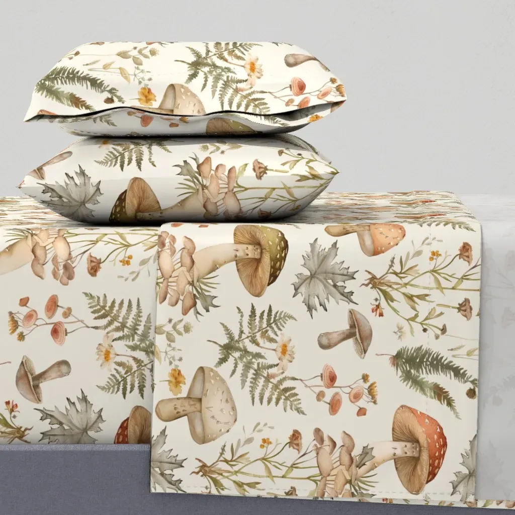 Mushroom Fern & Wild Flowers King Size Sheet Set - Brown product