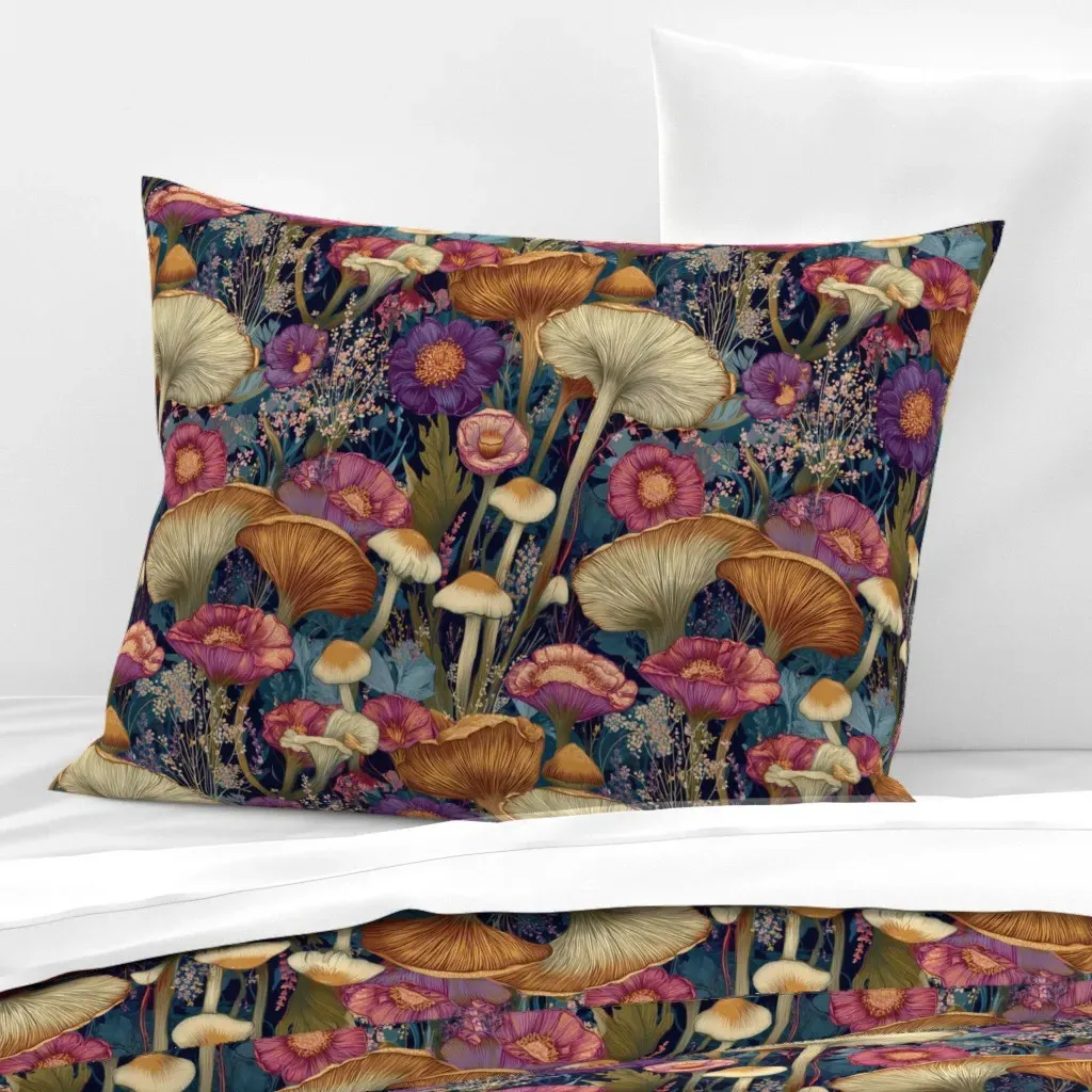 Mushroom Floral Standard Knife Edge Cushion Cover - Orange, Cotton Sateen product