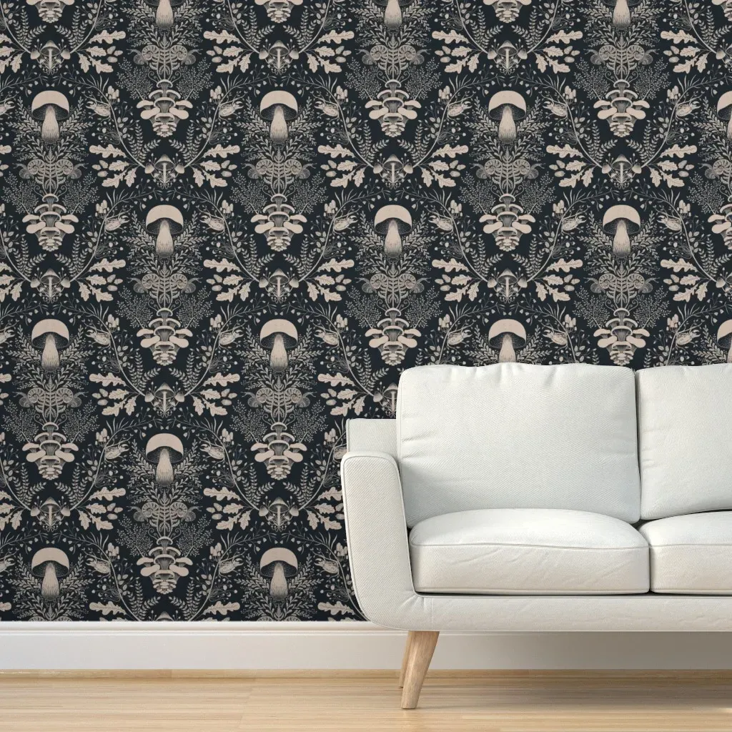 Mushroom Forest Damask Peel and Stick Wallpaper - Dark Blue product