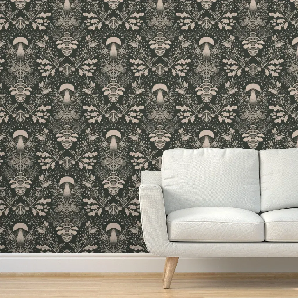 Mushroom Forest Damask Peel and Stick Wallpaper - Dark Green product