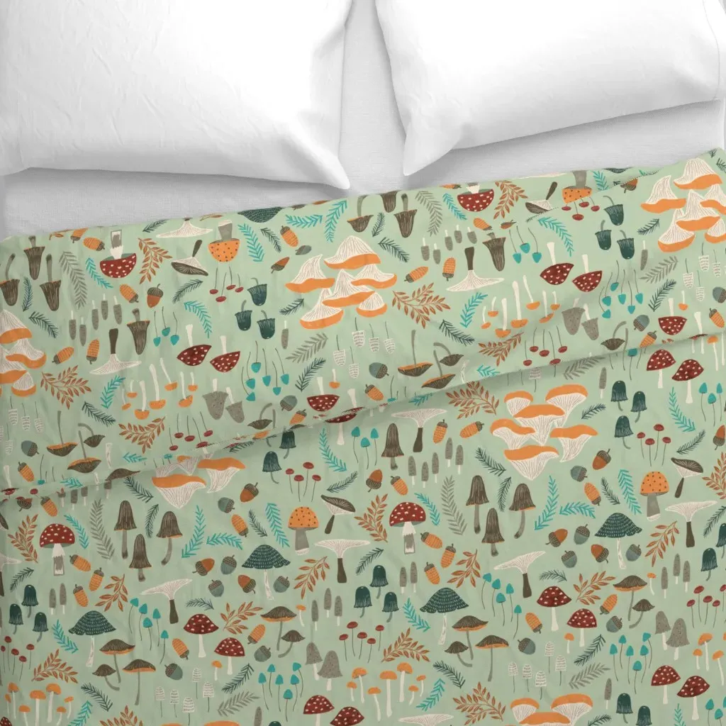 Mushroomforaging Duvet Cover - Sage Green alternate view