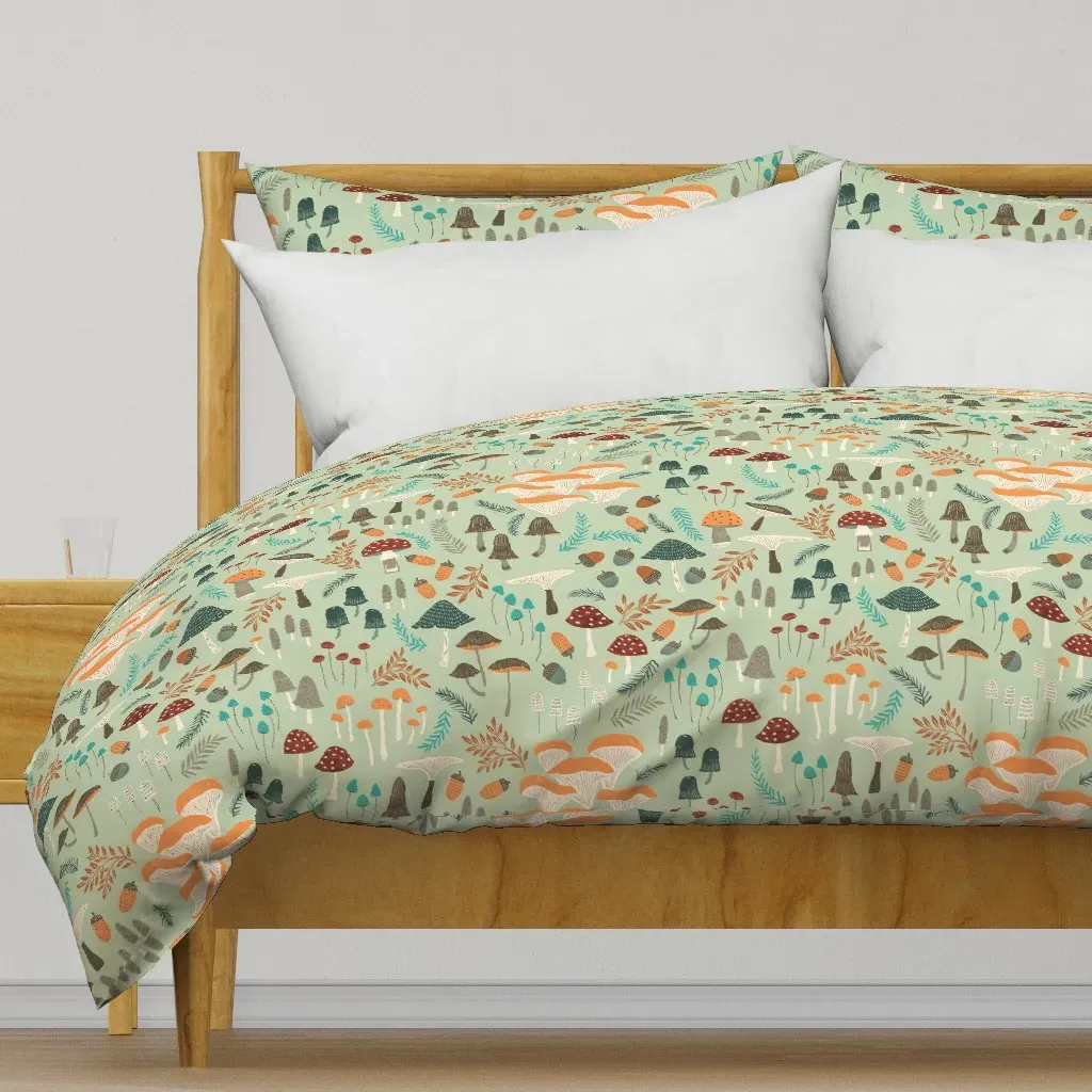 Mushroomforaging Duvet Cover - Sage Green product