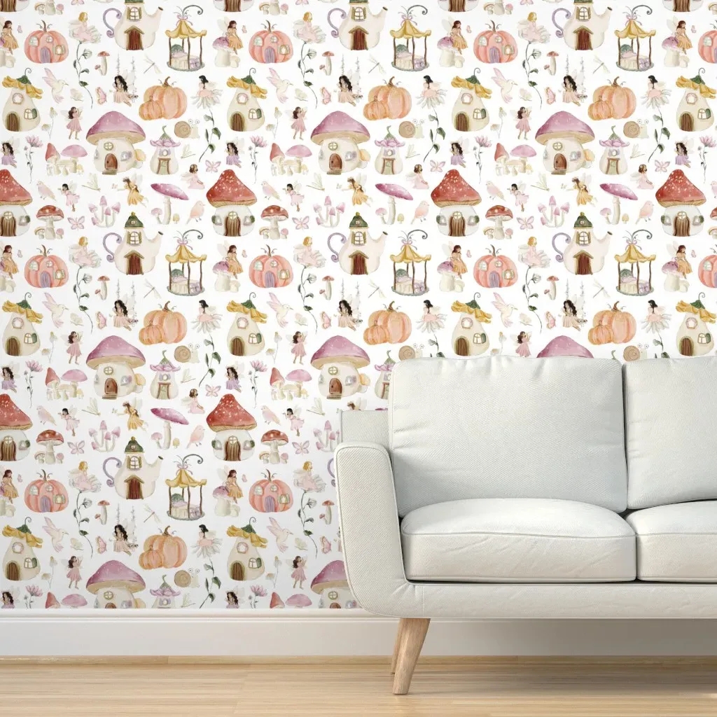 Mushrooms And Fairies Peel and Stick Wallpaper - Pink product