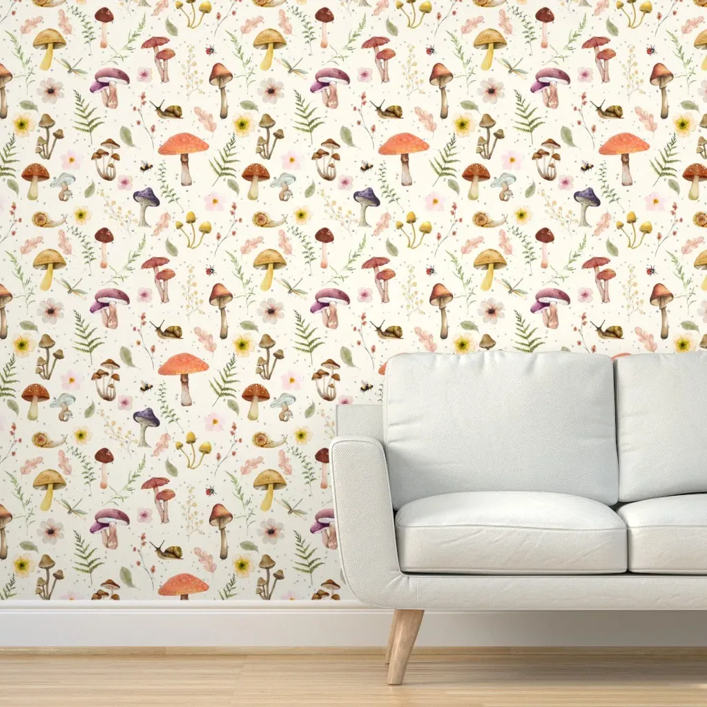 Mushrooms And Friends Peel and Stick Wallpaper - Orange product