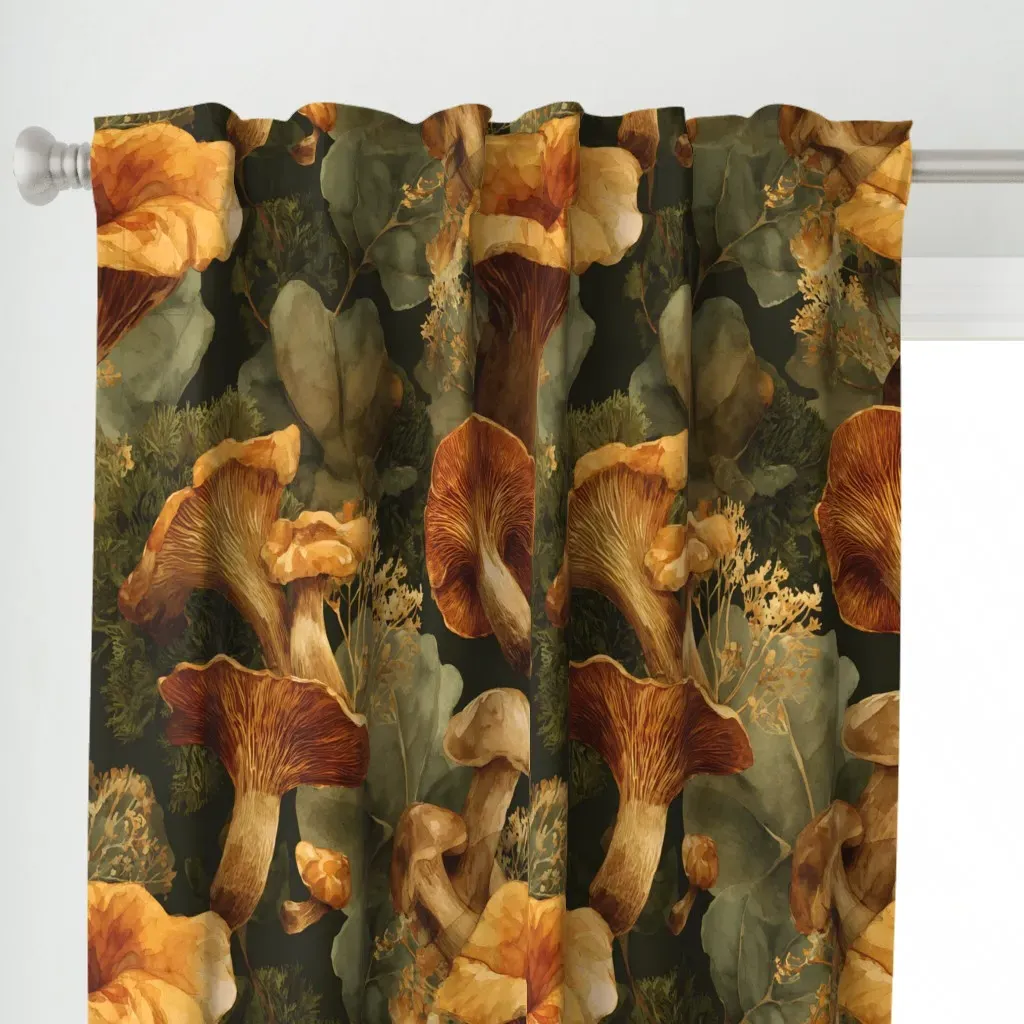 Mushrooms Chanterelle Curtain Panel - Brown alternate view