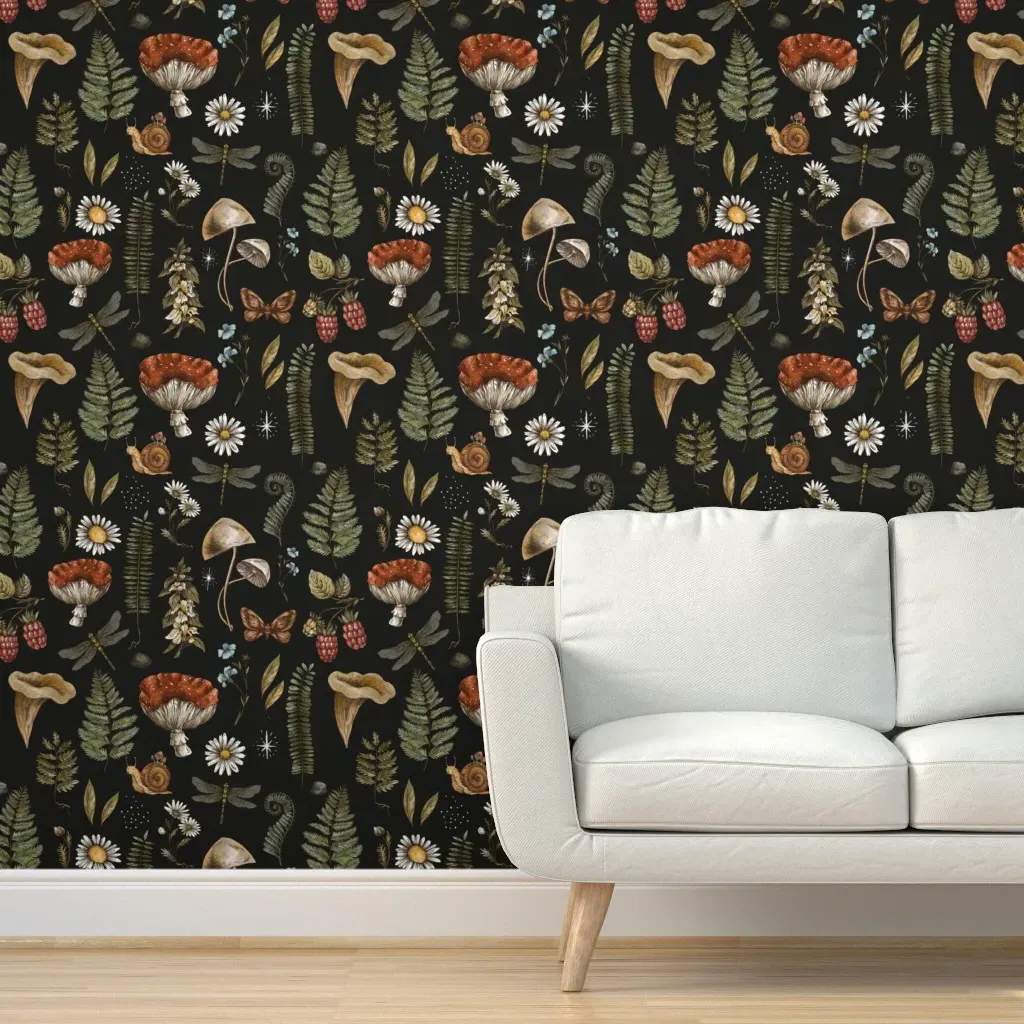 Mushrooms Peel and Stick Wallpaper - Black product