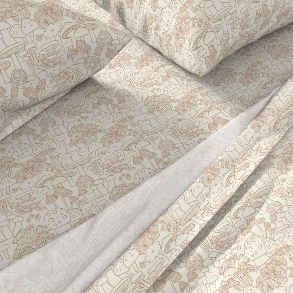 Mushrooms Rusty Orange On Cream Queen Sheet Set - Brown alternate view