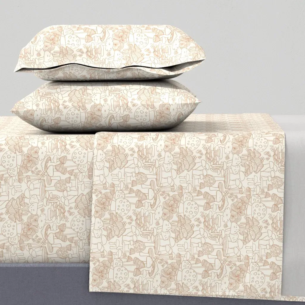 Mushrooms Rusty Orange On Cream Queen Sheet Set - Brown product