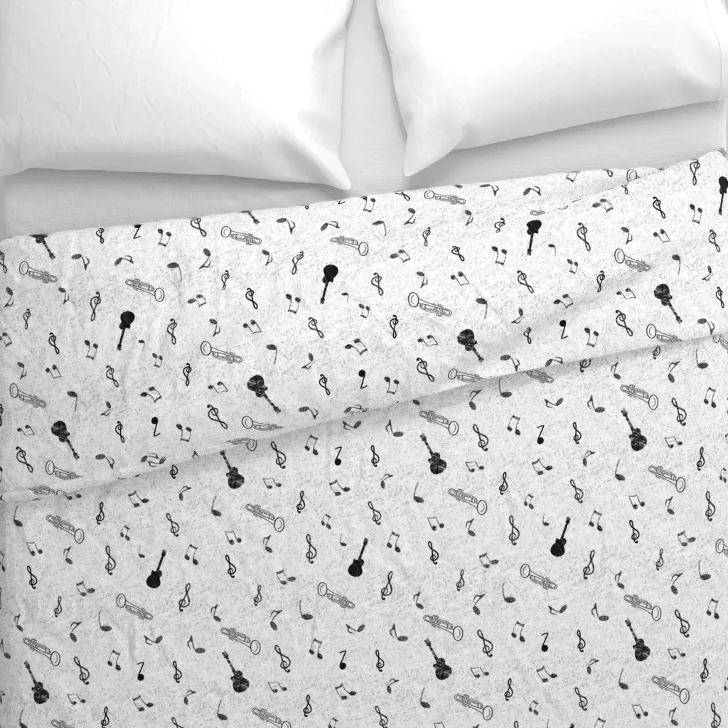 Music Notes Concert Guitar Duvet Cover - Black alternate view