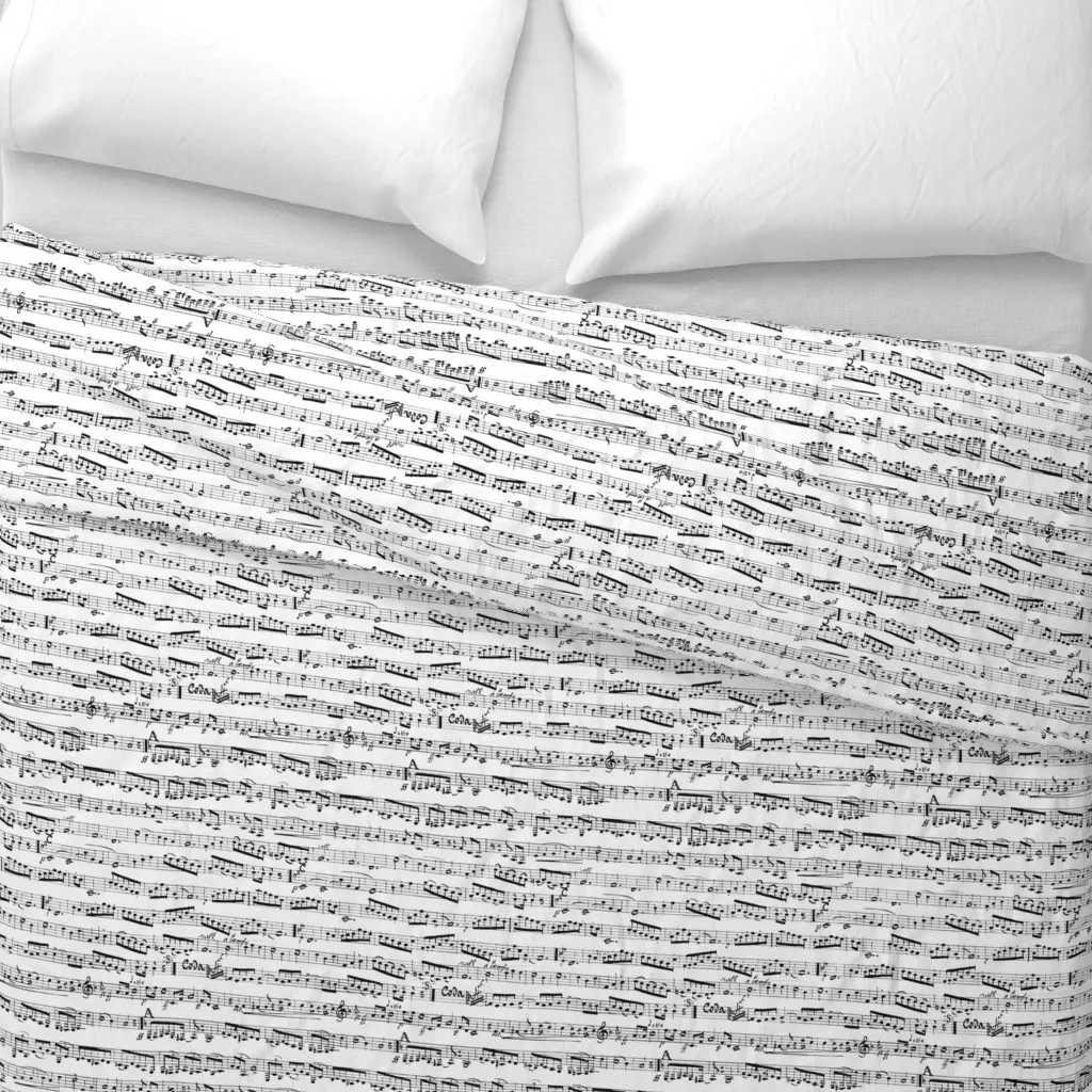 Music Notes Duvet Cover - Black, White alternate view