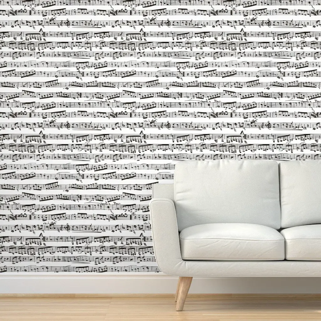 Music Notes Peel and Stick Wallpaper - Black, White product