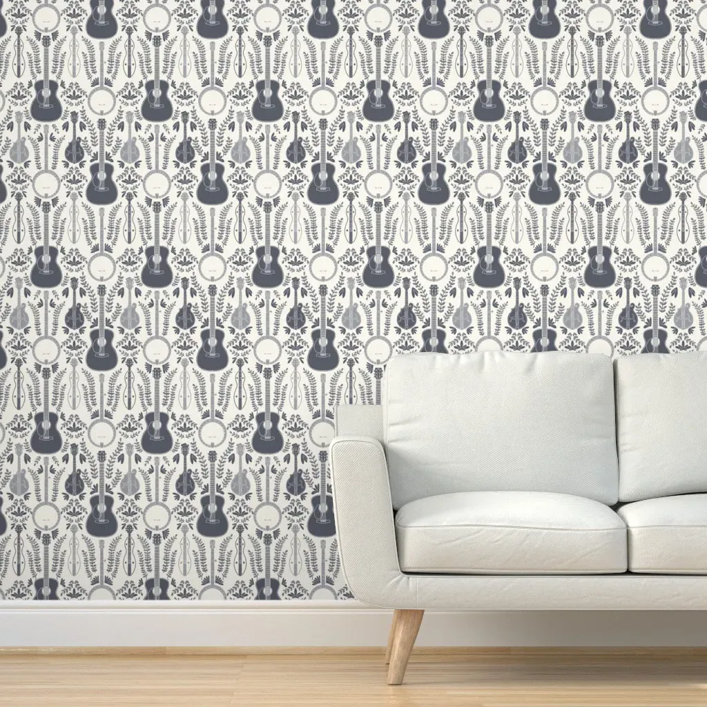 Music Room Peel and Stick Wallpaper - Navy, White product