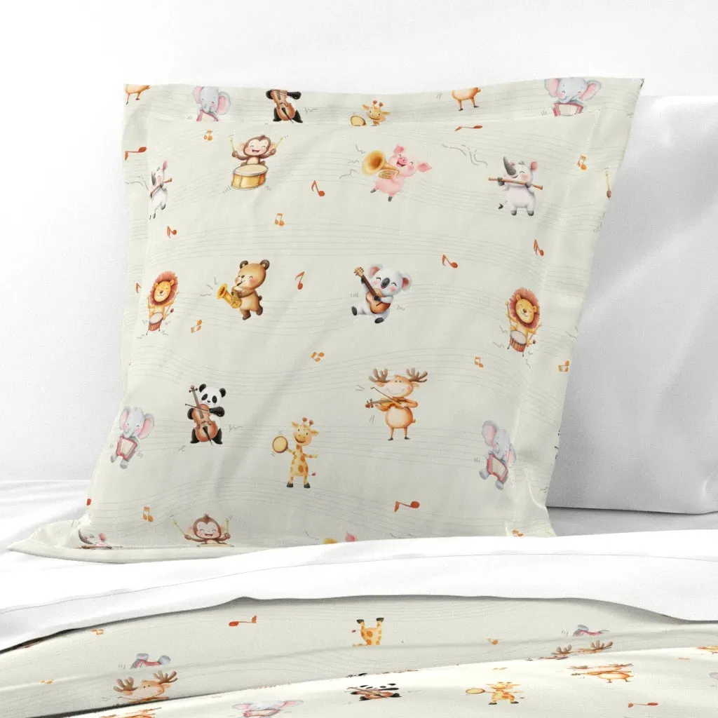 Music School Animals Musicians Nursery Euro Pillow Sham - Beige product