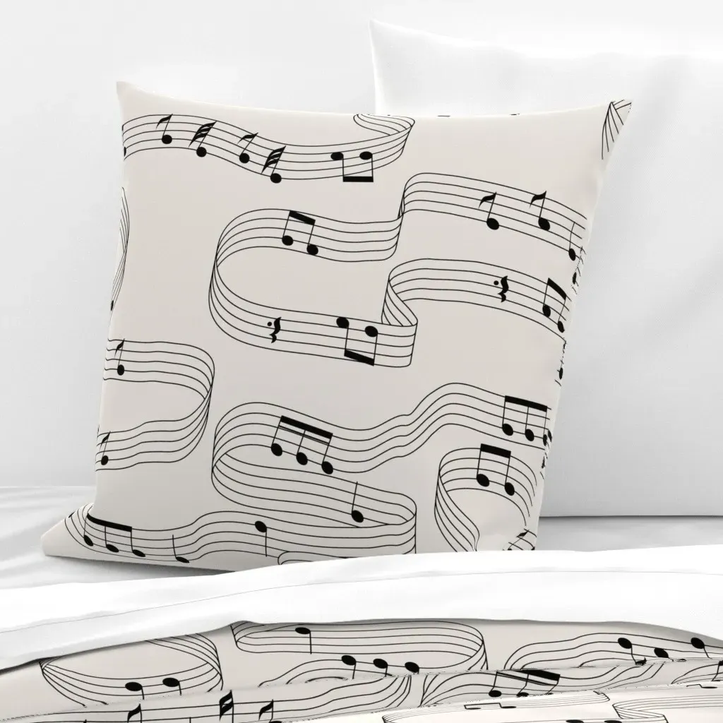 Musical Notes Euro Pillow Sham - Black, Cream White product