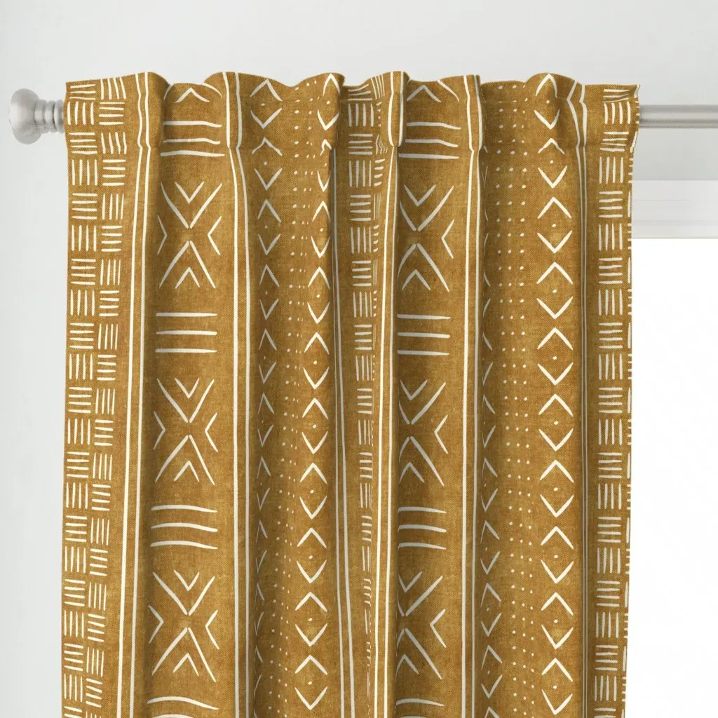 Mustard Mud Cloth Dots Curtain Panel - Mustard Yellow alternate view