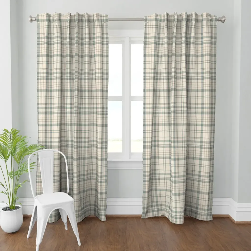 Muted Beige Green & Taupe Curtain Panel - Gray-Green product