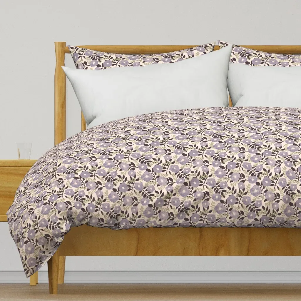 Muted Floral Vine Pattern Duvet Cover - Dusty Blue product