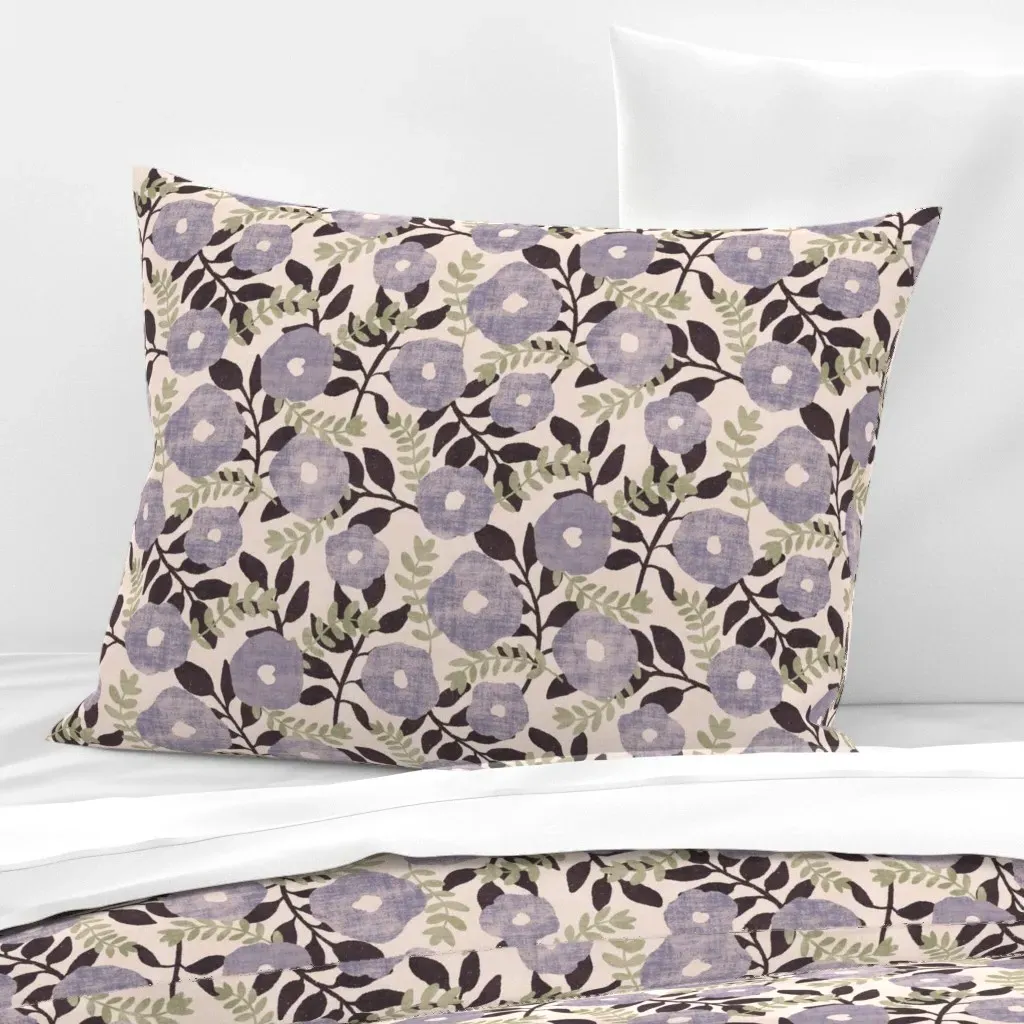 Muted Floral Vine Standard Knife Edge Pillow Cover - Dusty Blue, Cotton Sateen product