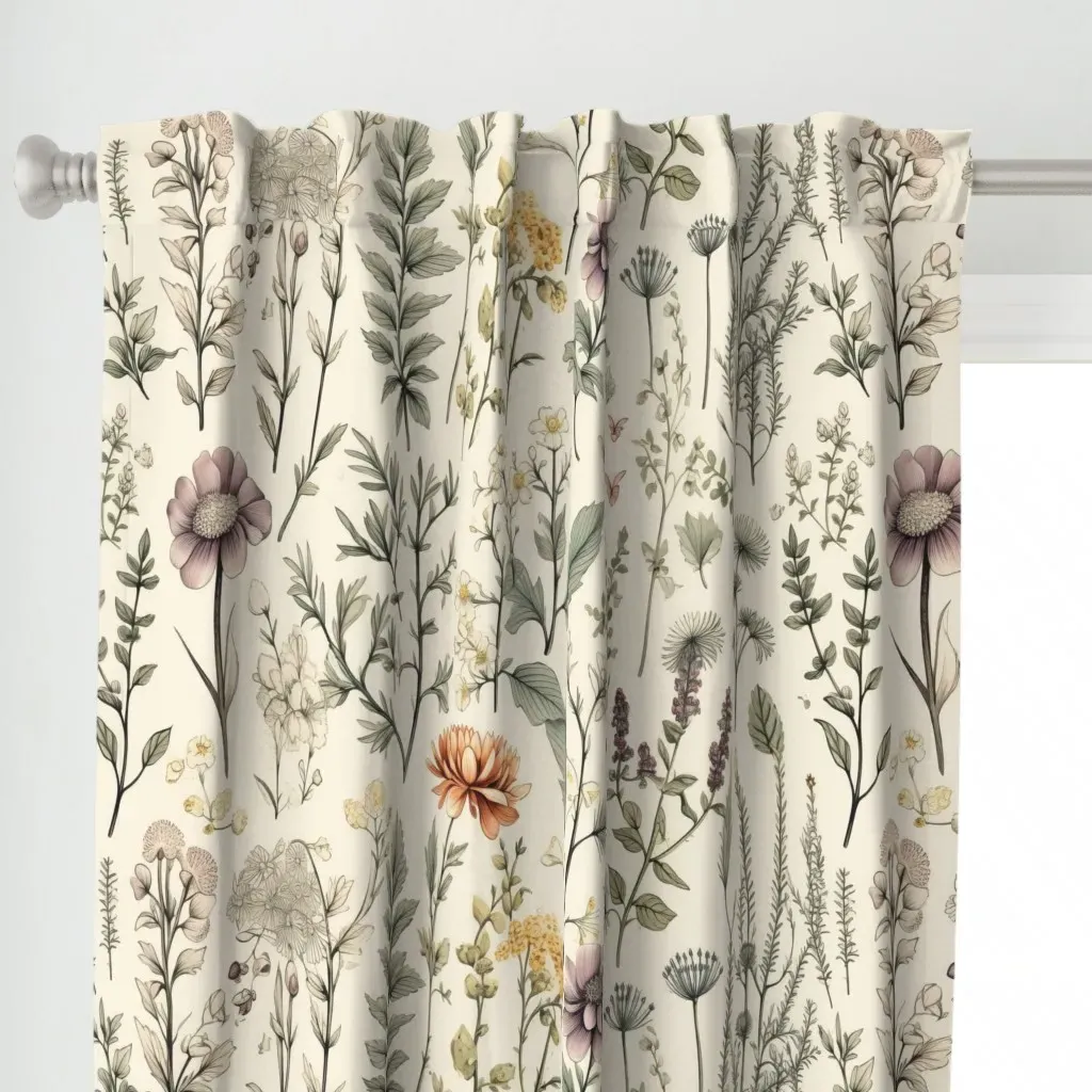 Muted Meadow Botanic Curtain Panel - Muted Pink alternate view