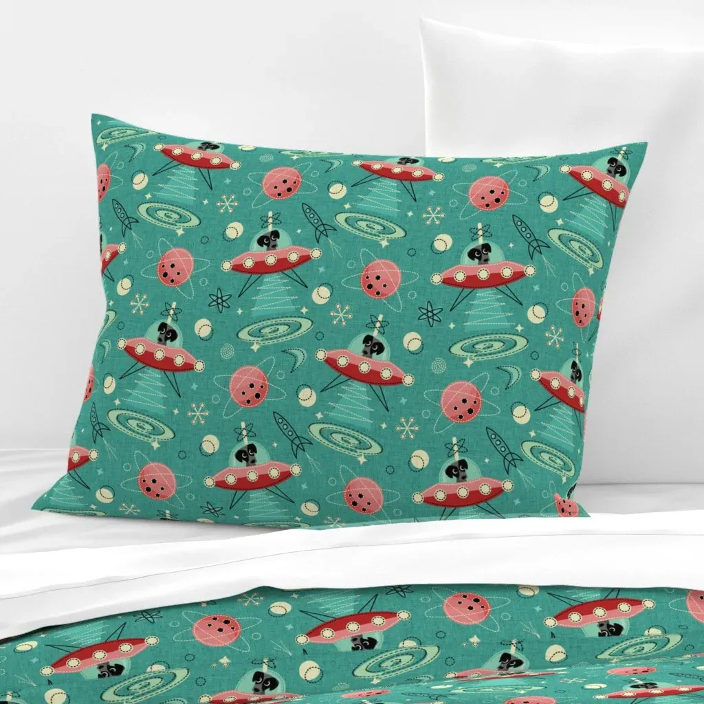 My Doggy Drives A Ufo Standard Knife Edge Pillow - Teal, Cotton Sateen product