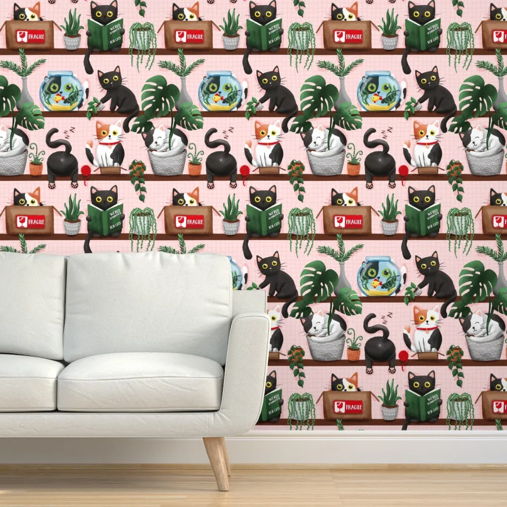 My Favorite Things Cats Peel and Stick Wallpaper - Pink product