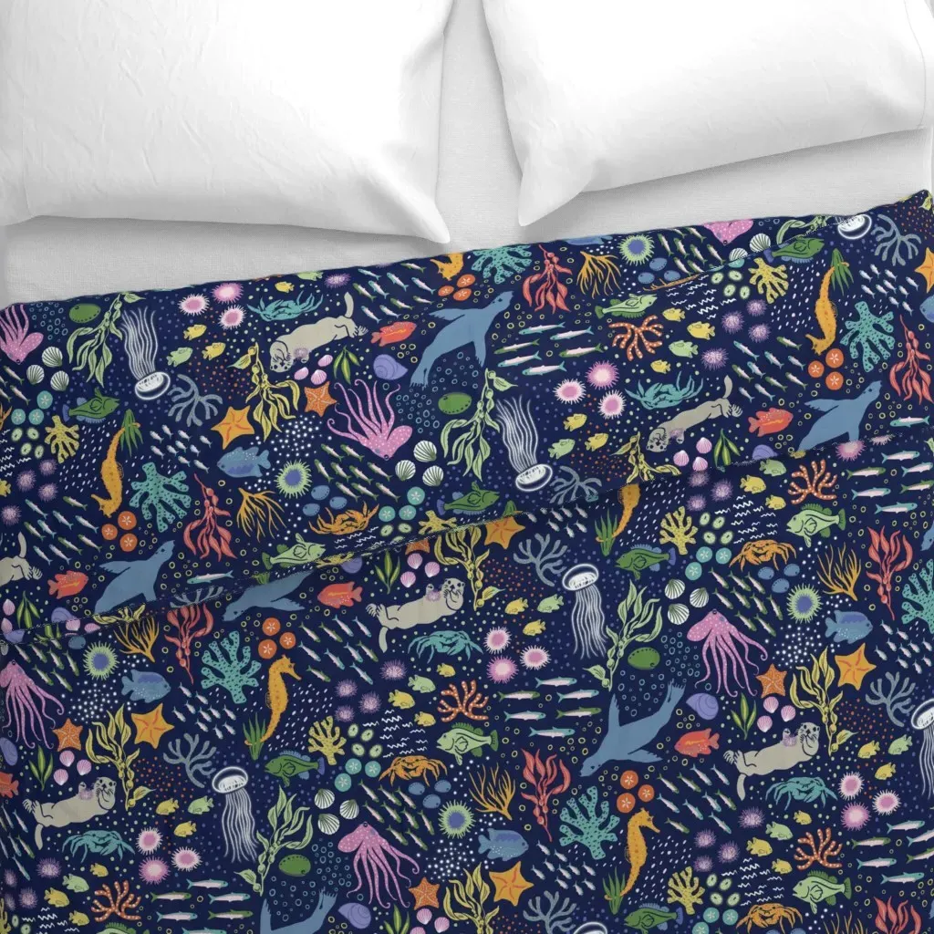 My Pacific Ocean Sea Life Duvet Cover - Navy Blue alternate view