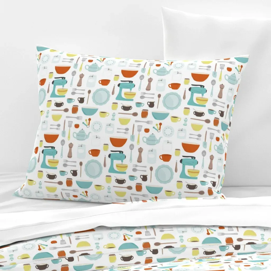 My Vintage Kitchen Standard Knife Edge Cushion Cover - Teal, Cotton Sateen product