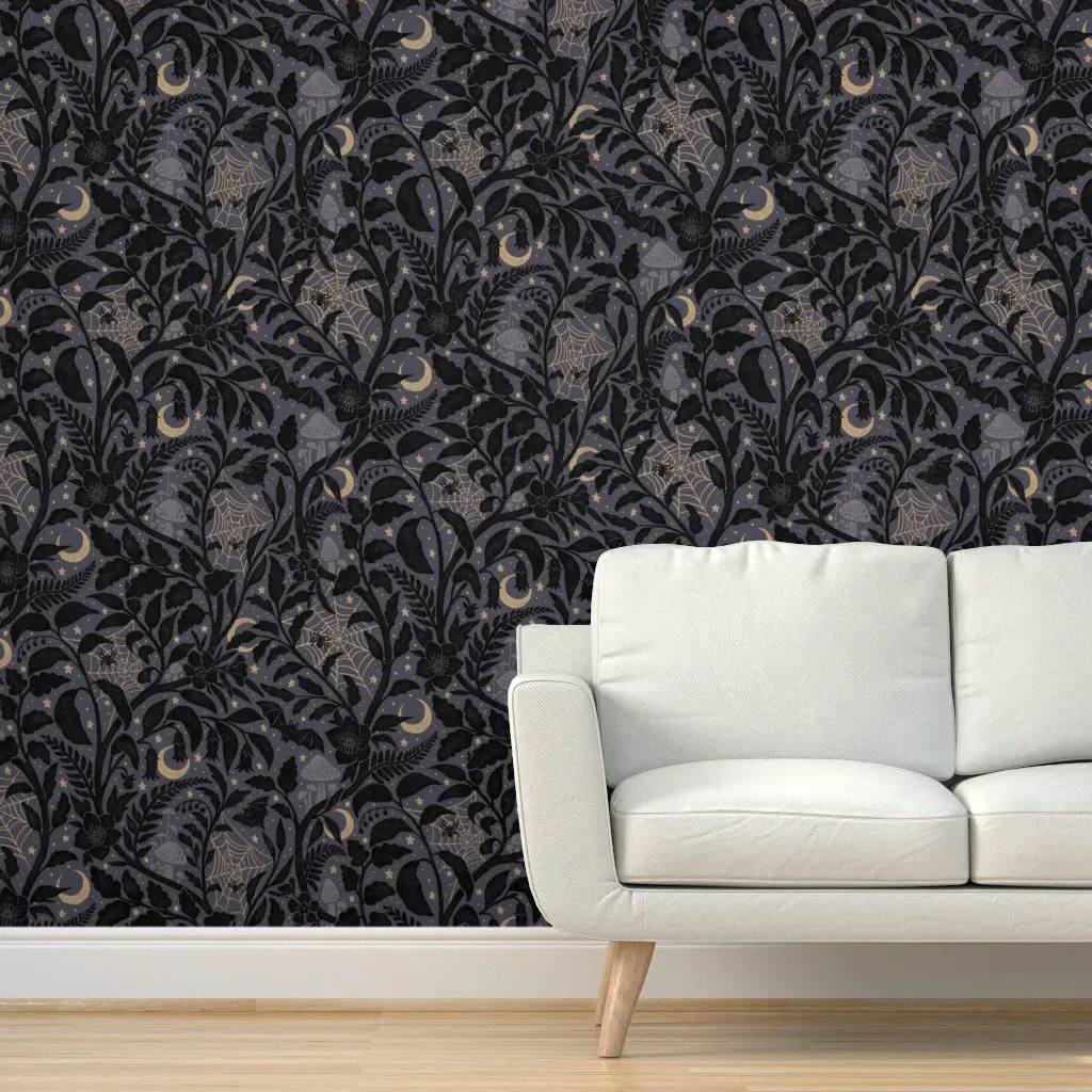 Mysterious Garden Peel and Stick Wallpaper - Midnight Violet product