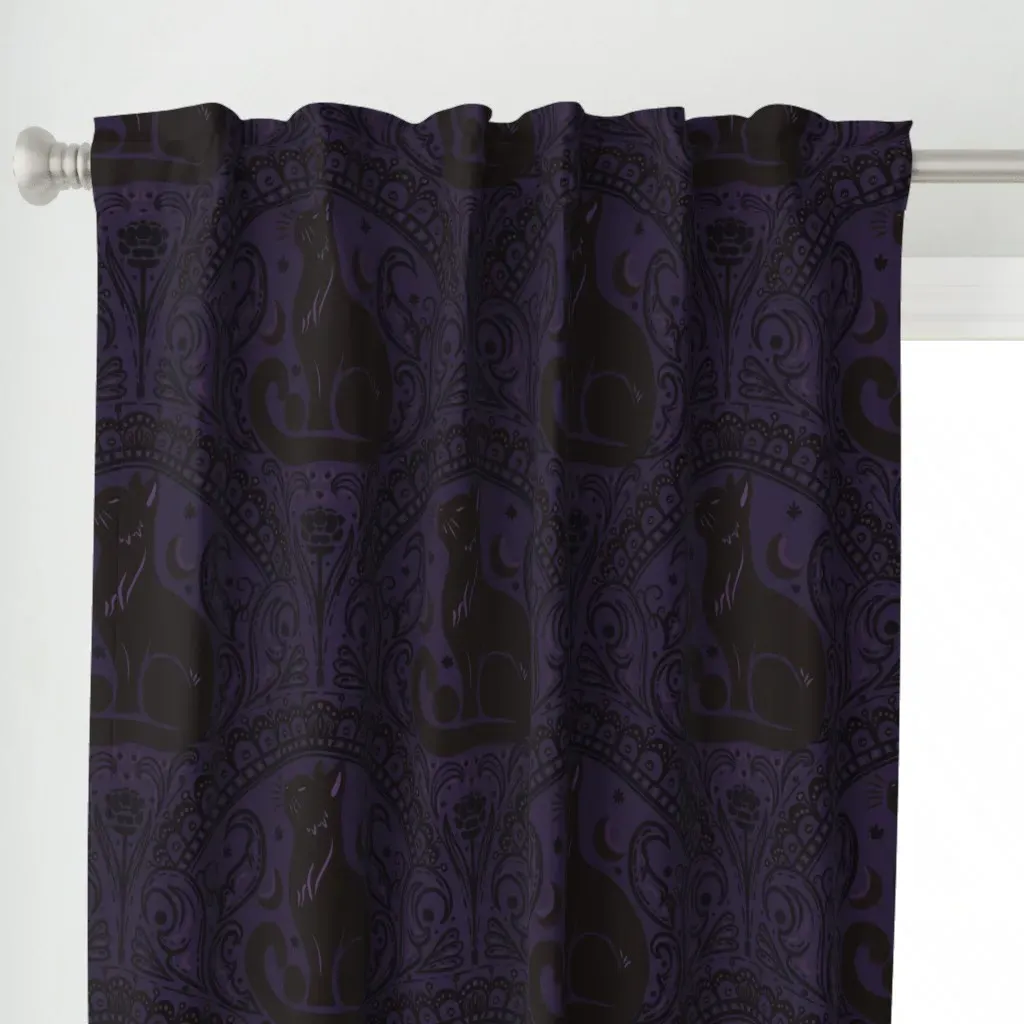 Mystic Black Cat Curtain Panel - Dark Purple alternate view
