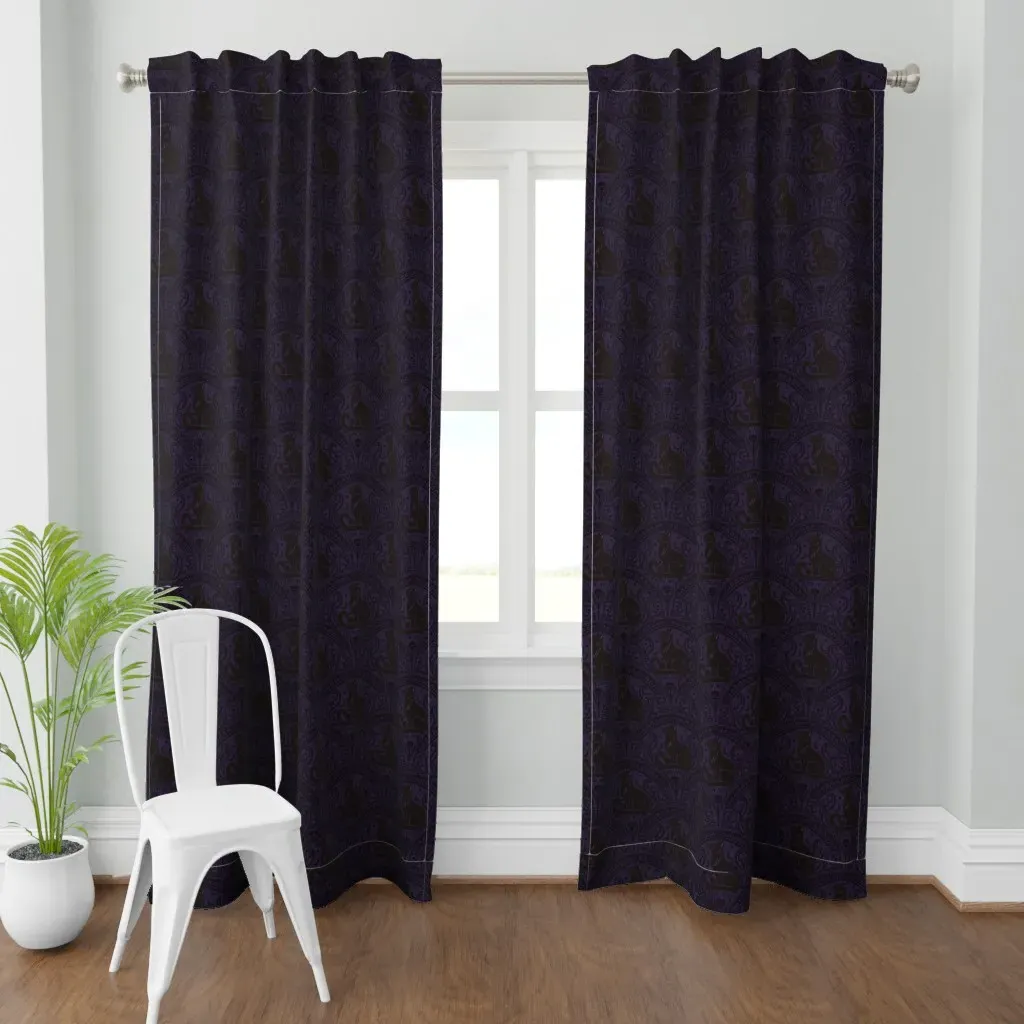 Mystic Black Cat Curtain Panel - Dark Purple product