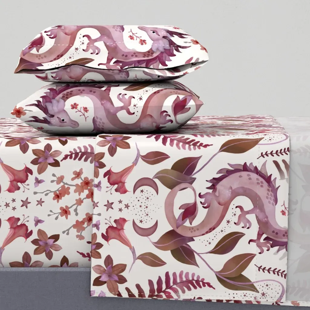 Mystic Woodland Dragon Damask King Size Sheet Set - Dusty Rose product