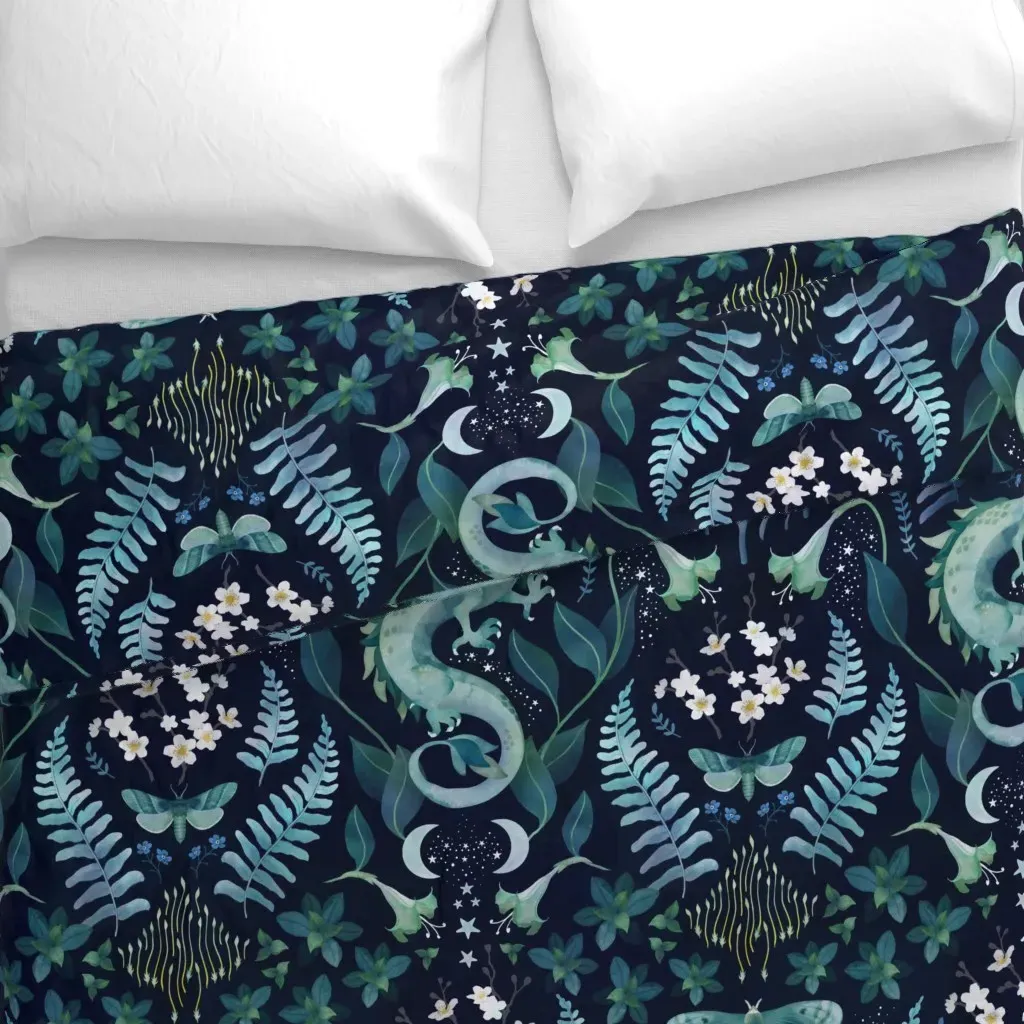 Mystic Woodland Dragon Large Duvet Cover - Teal alternate view