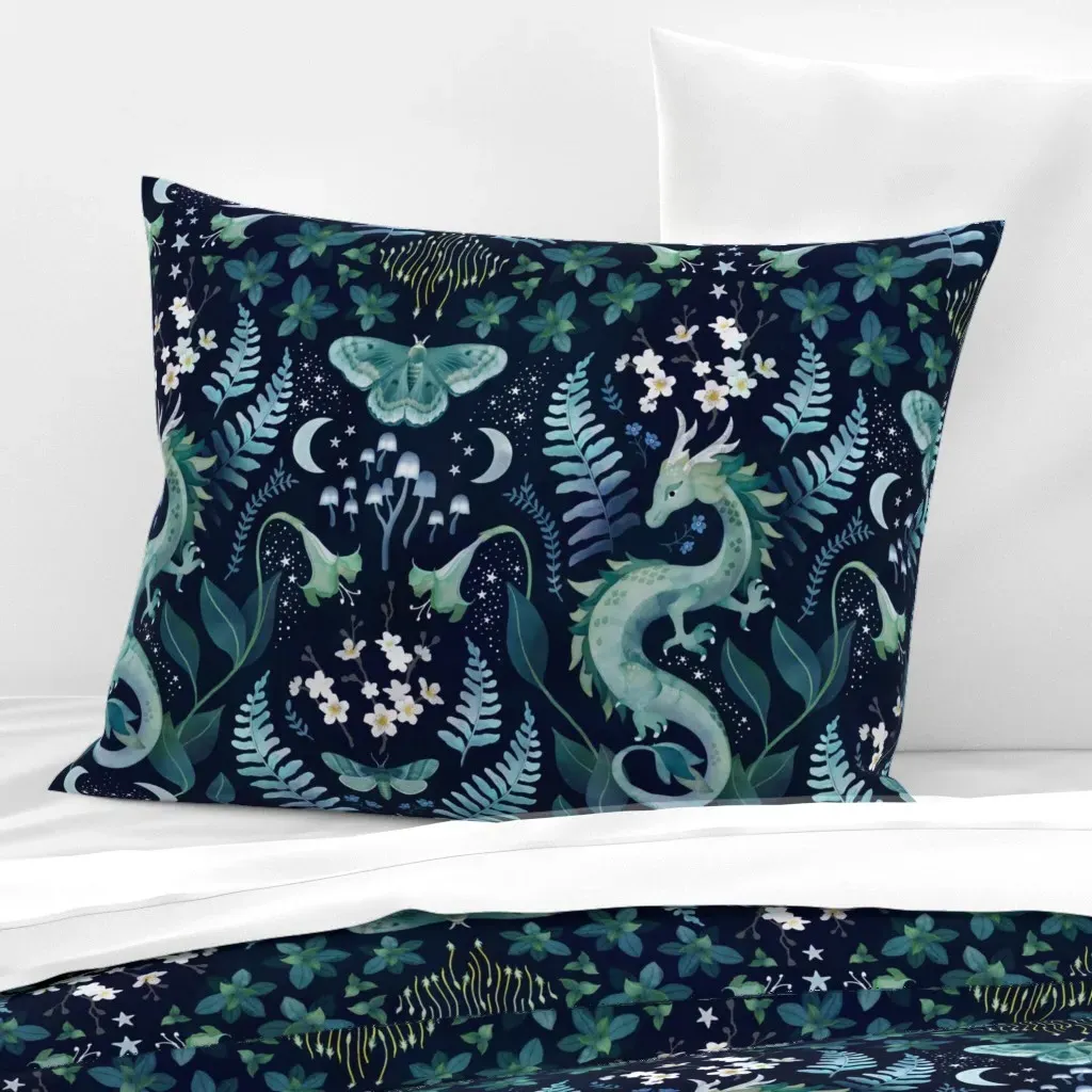 Mystic Woodland Dragon Standard Knife Edge Cushion - Teal, Cotton Sateen product