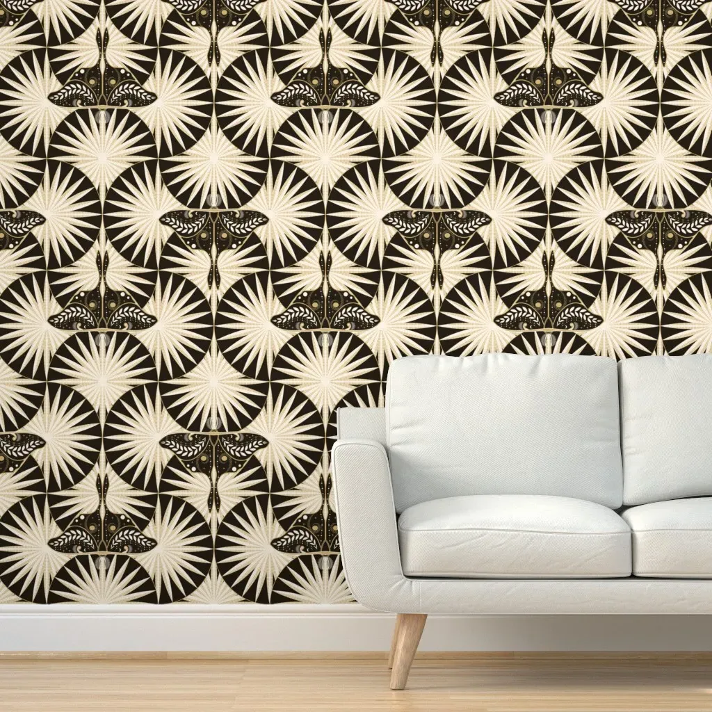 Mystical Luna Moth Art Deco Peel and Stick Wallpaper - Black, Gold product