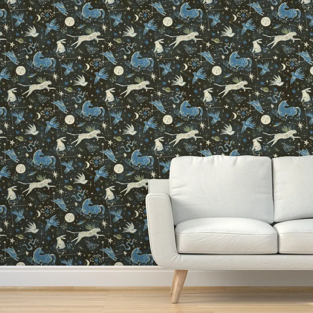 Mystical Moonlight Menagerie Peel and Stick Wallpaper - Dark Teal product