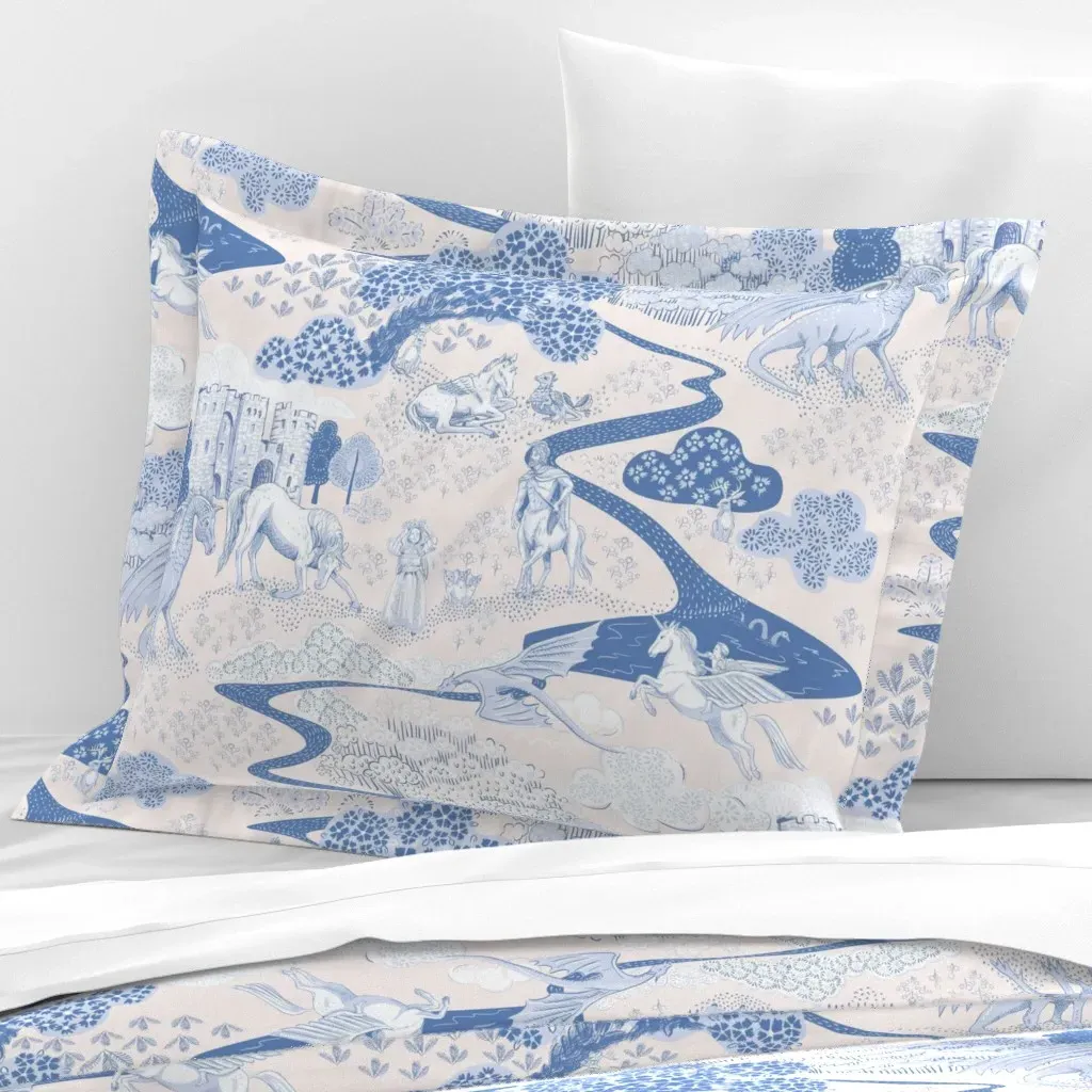 Mythical Creatures Toile Standard Flanged Pillowcase - Light Blue, Cotton Sateen product